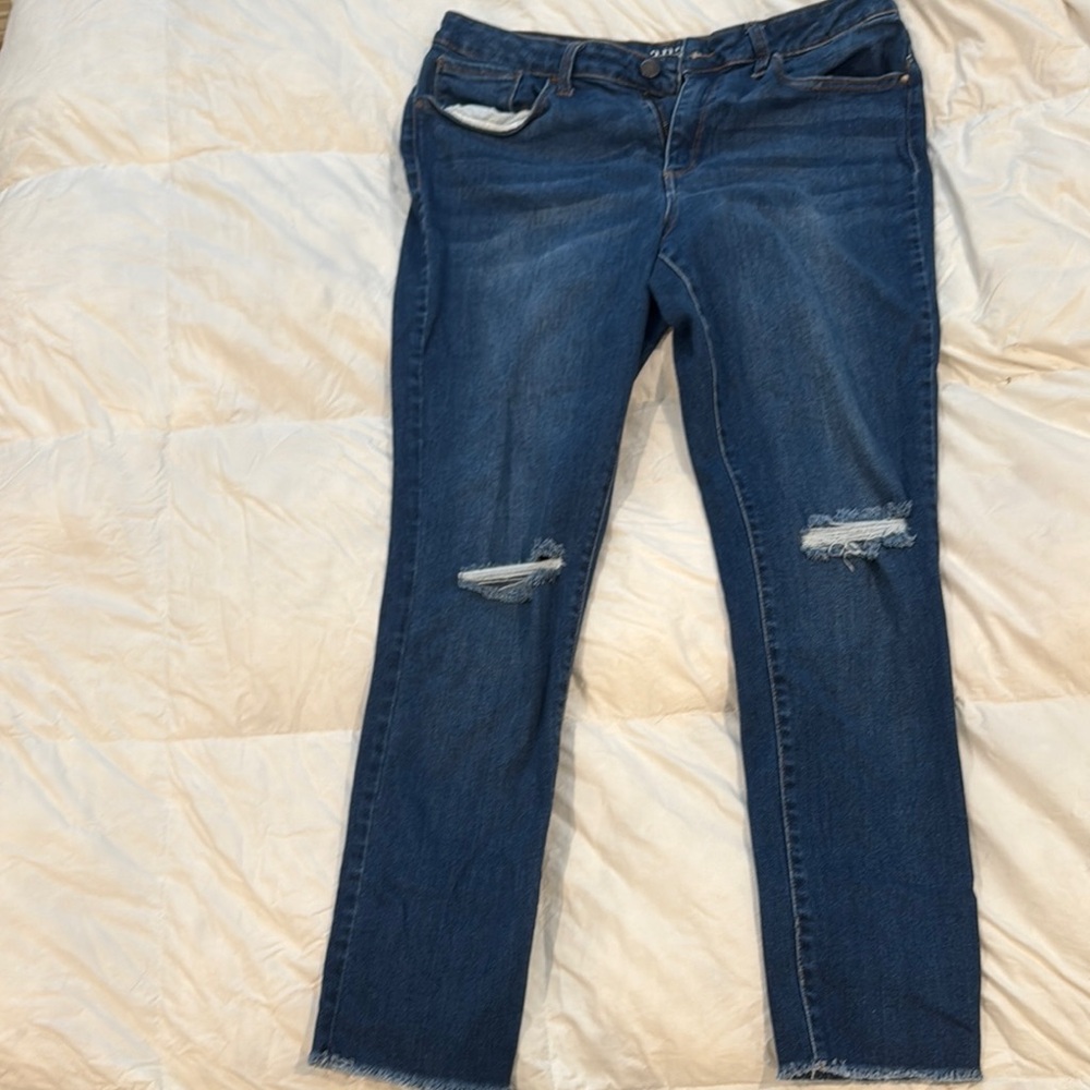 a.n.a Dark Blue Distressed Women's Ankle Jeans